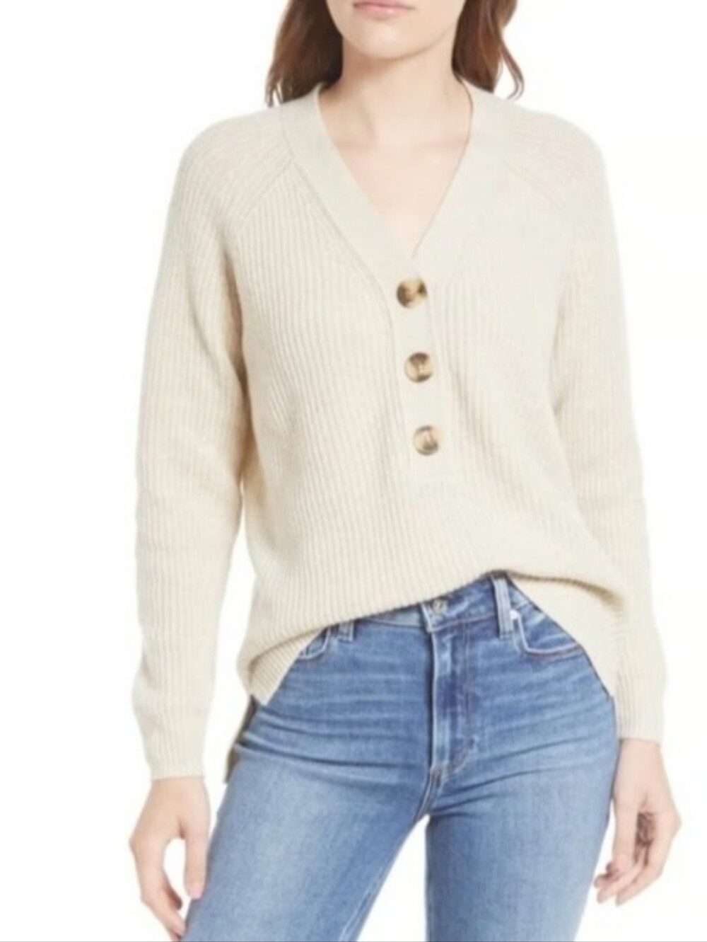 Madewell Merino wool blend cream ribbed sweater